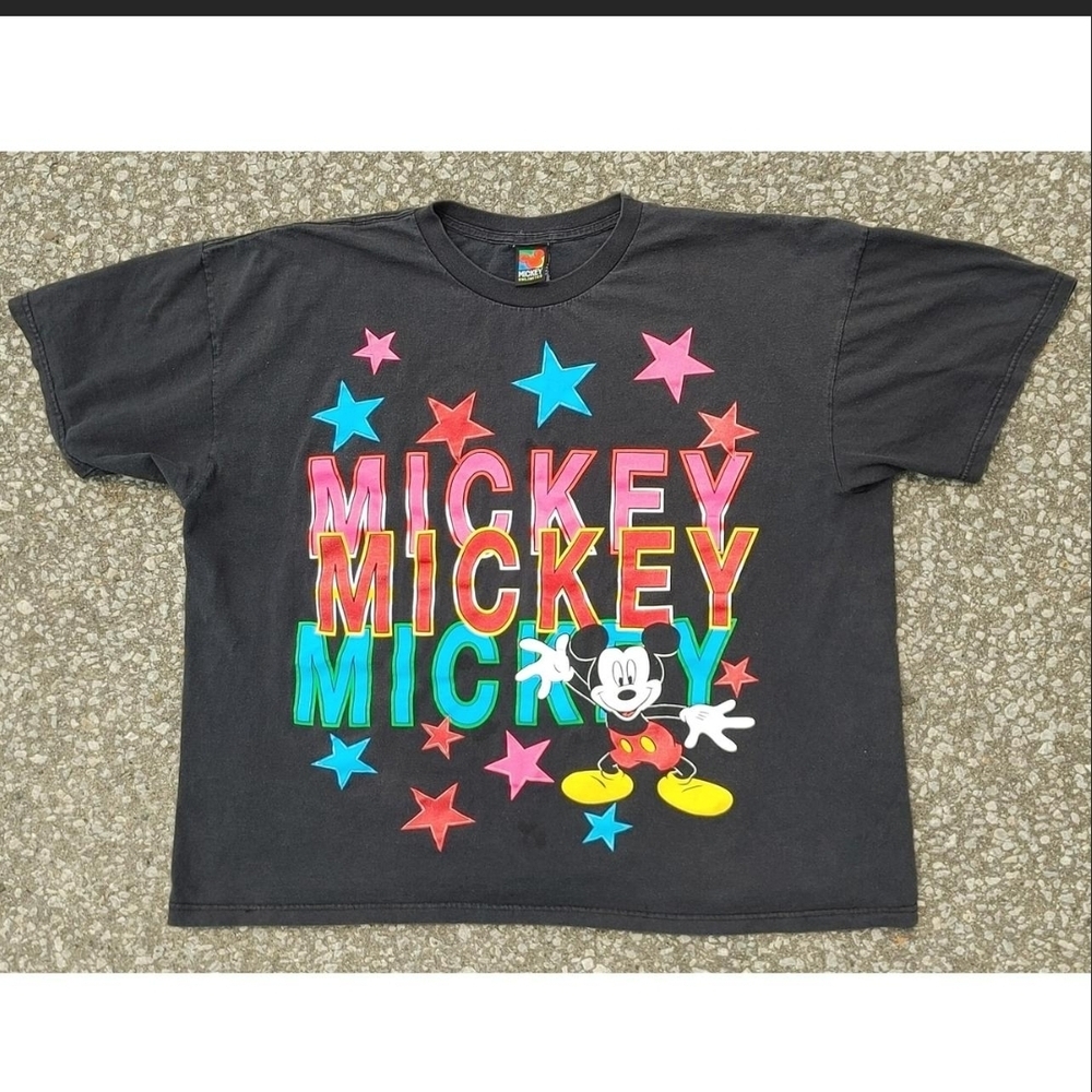 Vtg 1990s Disney Mickey Mouse Stars All Over Print AOP T-Shirt 2XL Single Stitch